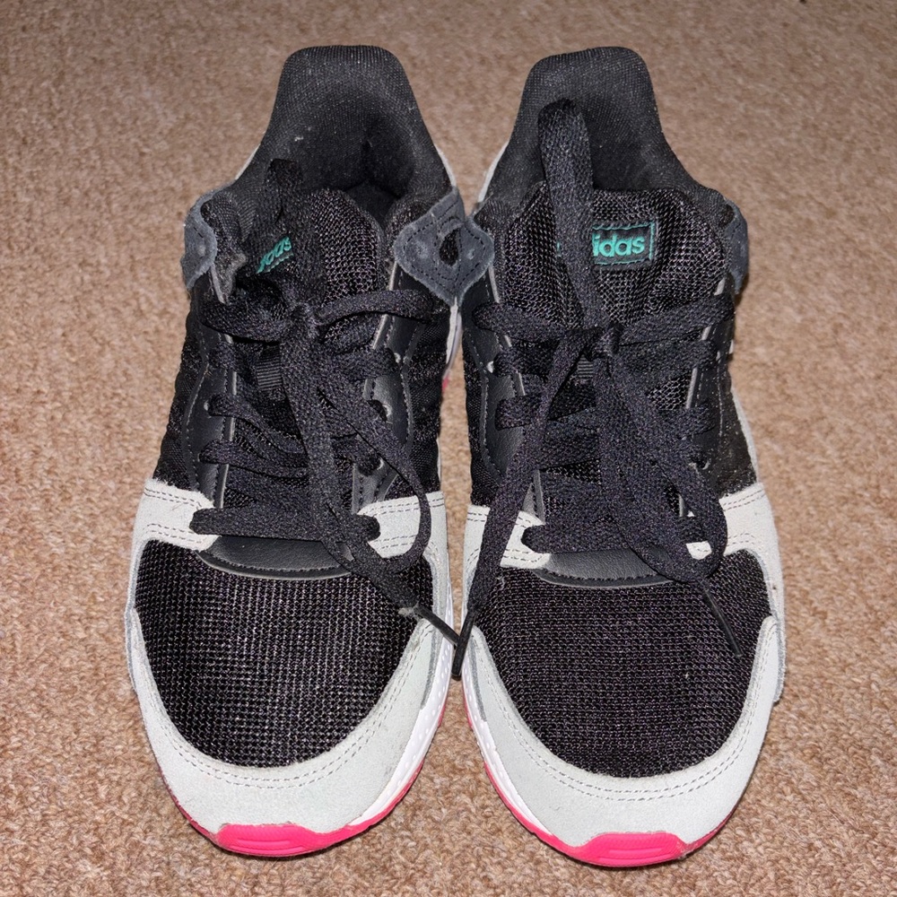 Adidas Cloudfoam Black and Pink Athletic Shoes (size 7, women)